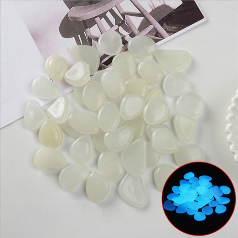 Pierres de gravier décoratives pour aquarium, 50 pièces, Style Chic, brille dans la nuit, rochers de jardin, pour allée, cour, bricolage: WHITE
