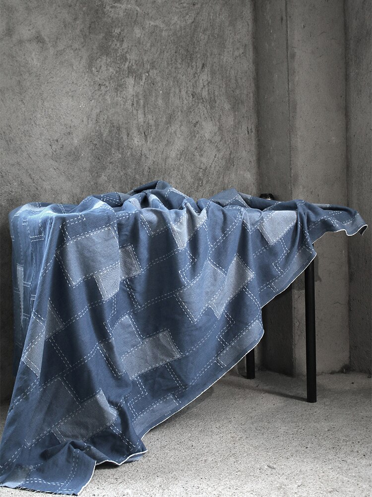 Irregular Rectangle Patchwork 150cm Width Original Washed Denim DIY Coat Jacket Blue & White Fabric CG091