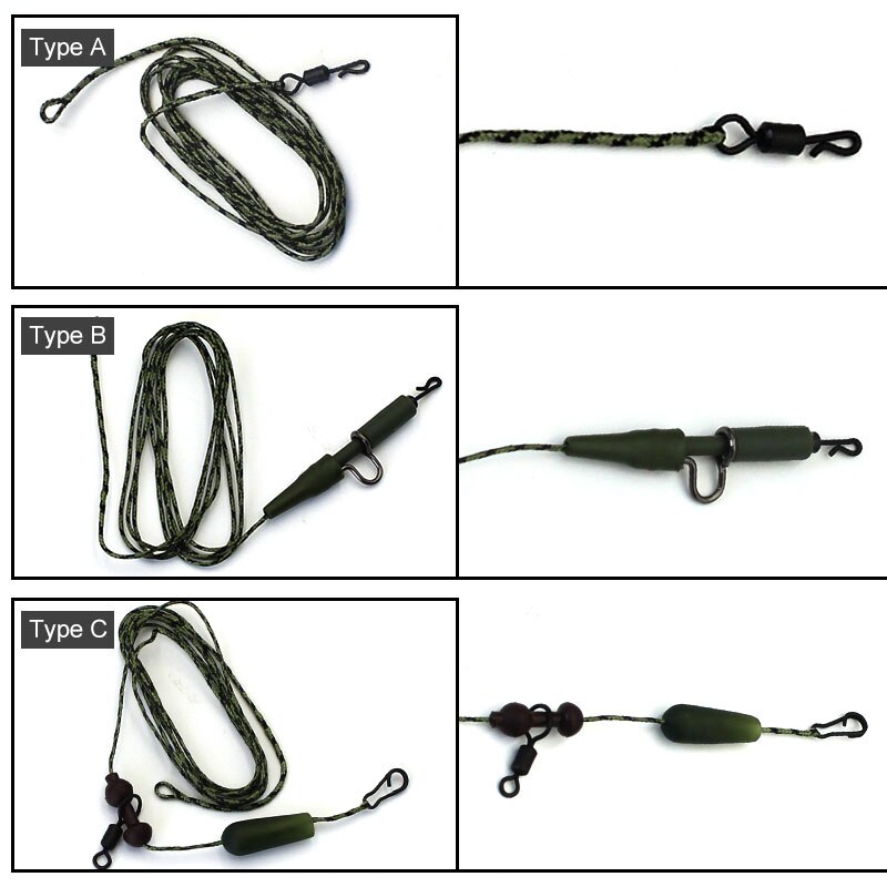 100cm leadcore karpe fiskeline håndlavet klar bundet krog links hår rig gruppe flettet line bly klip karpe fiskegrej kit