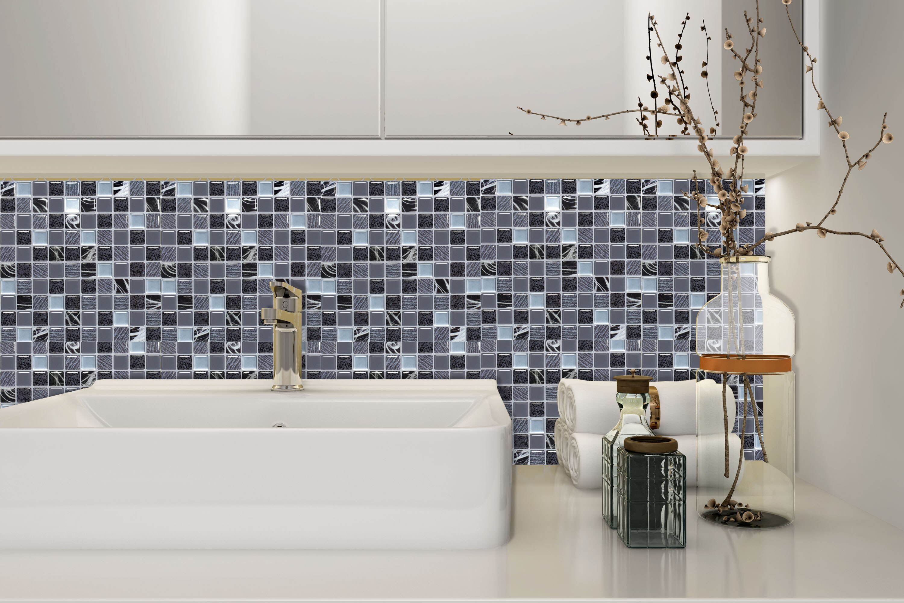 Mosaic Bathroom Waterproof Backsplash Wall Tile Sticker 3D Tile Vinyl Sheet Peel and Stick Tile Sticker Kitchen Backsplash Tiles