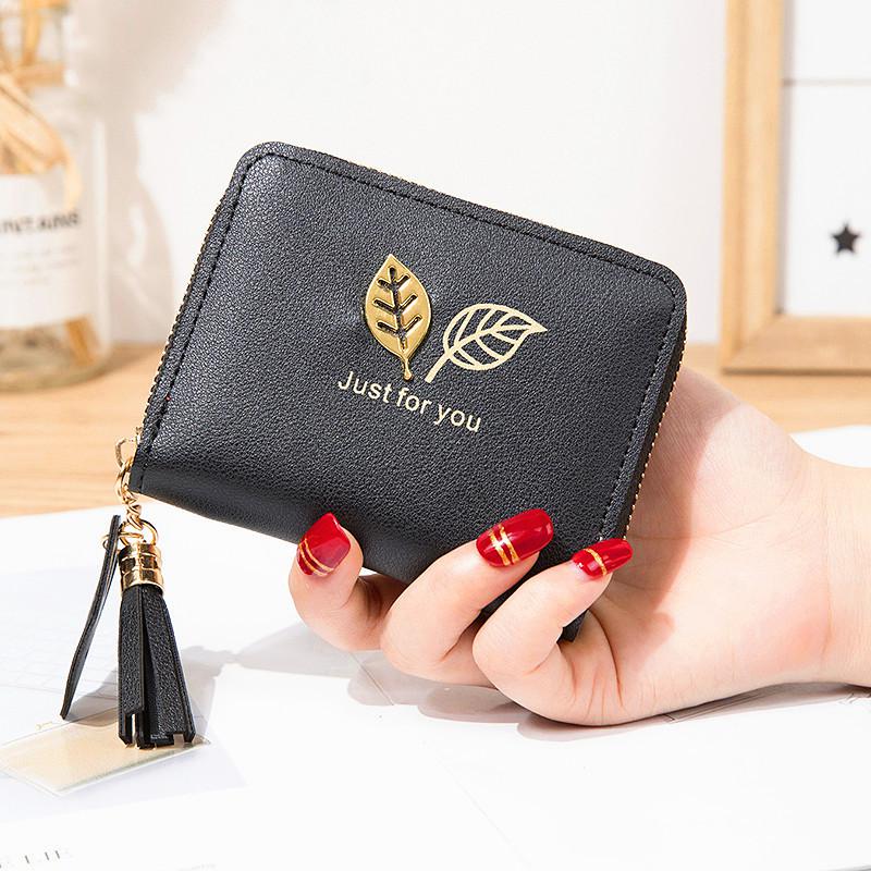 Frauen Kleine Brieftasche Pu Leder Geldbörse Kurze Walets Für Damen Münze Tasche Kupplung Tasche Minimalistischen Brieftasche Cartera De Mujer: schwarz