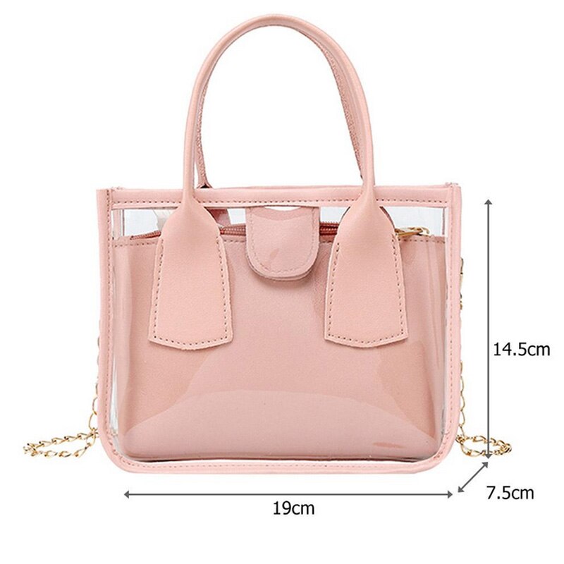 2 teile/satz Transparent Tasche Frauen Schulter Tasche Kleine Kette Gelee Handtasche Telefon Totes Reisen Feste Crossbody Handtaschen