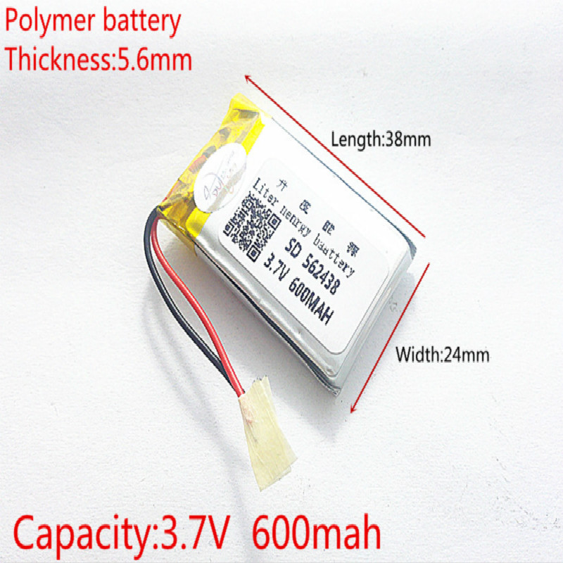 3.7 V, 600 mAH, [562438] lithium Polymeer ion/Li-Ion batterij voor DVR RECORD, MP3, MP4, SPEELGOED, GPS, SMART HORLOGE, SPORT CAMERA