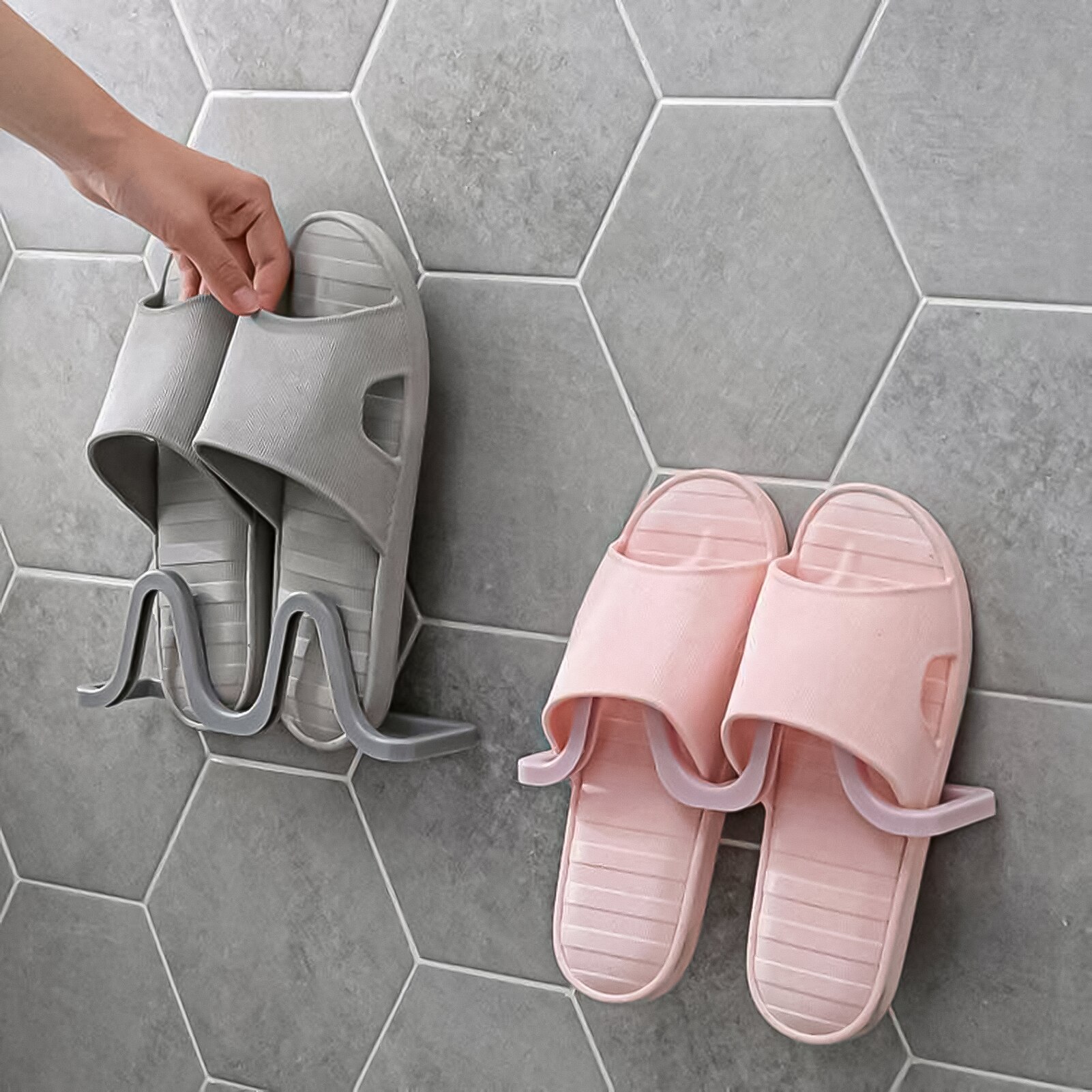Wandmontage Schoenenrek Slippers Hanger Zelfklevende Slippers Plank Thuis Schoen Houder Opslag Haak Plastic Organizer Voor Badkamer