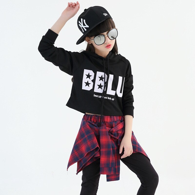 Kids Street Dance Hip Hop Dance Clothing Girls Ballroom Jazz Dance Costume Children Crop Tops+Pants Skirts 2 Piece Sets