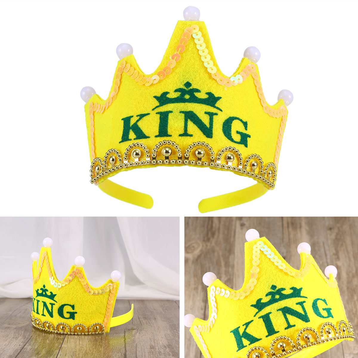 LED Light Birthday Party Hats Crown King Birthday Party Caps for Kids ) - Red Color: Yellow