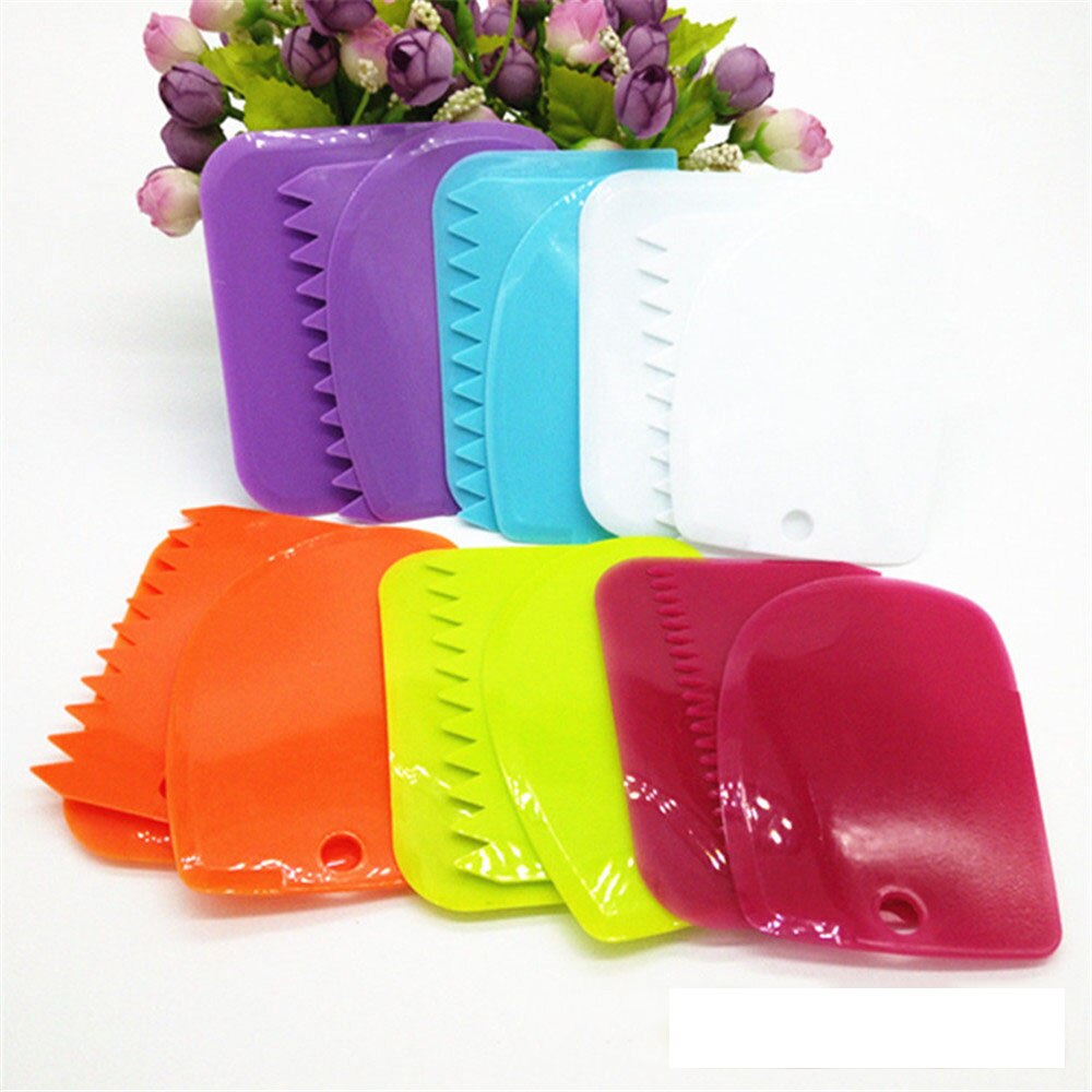 Couteau à pâte en plastique, 3 pièces, outils de pâtisserie, couteau à pâte en plastique, glaçage, Fondant, grattoir, décoration, bord lisse et dentelé, spatules, coupe-gâteau