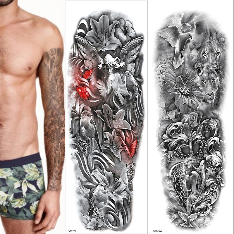 Volledige Arm Tijdelijke Tattoo, konsait Extra Tijdelijke Tattoo Zwarte tattoo Body Stickers voor Man Vrouwen (2 Vellen/6 Vellen))