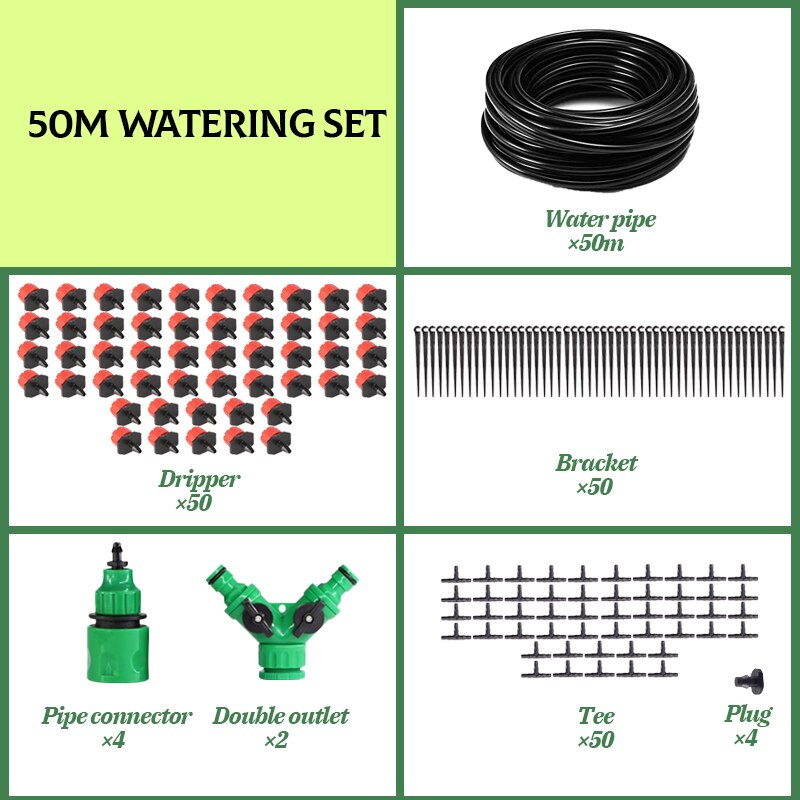 Garden Drip Irrigation System Water-saving Automatic Irrigation Equipment Suitable for Garden Greenhouses Plant Watering Kits: A 50m Watering Kits