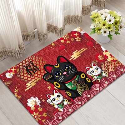 Lucky Cat Printed Floor Mat Door Mat 40x60cm Velvet Bathroom Non-slip Carpet Kitchen Living Room Floor Mat Home Decoration Mat .: H01