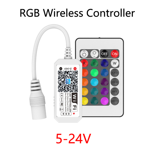 DC5V 12V 24V RGB Tape 5050 Led Wifi Controller Bluetooth WiFi LED Controller led strip IR Remote Control Alexa Google Magic Home: 24key 2.4G RGB Wifi