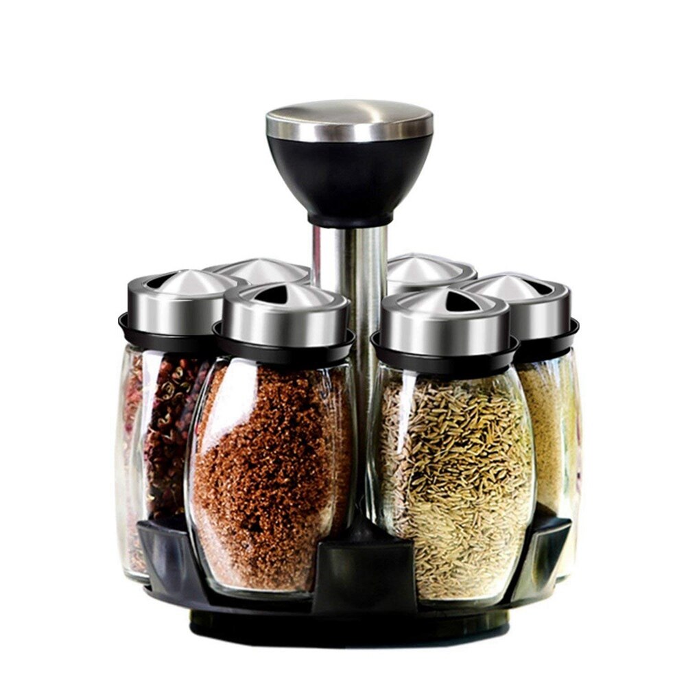 Jeyl 7 st/set roterande rostfritt stål cruet krydda kryddburkar set salt och peppar shakers krydda sprayer köksredskap