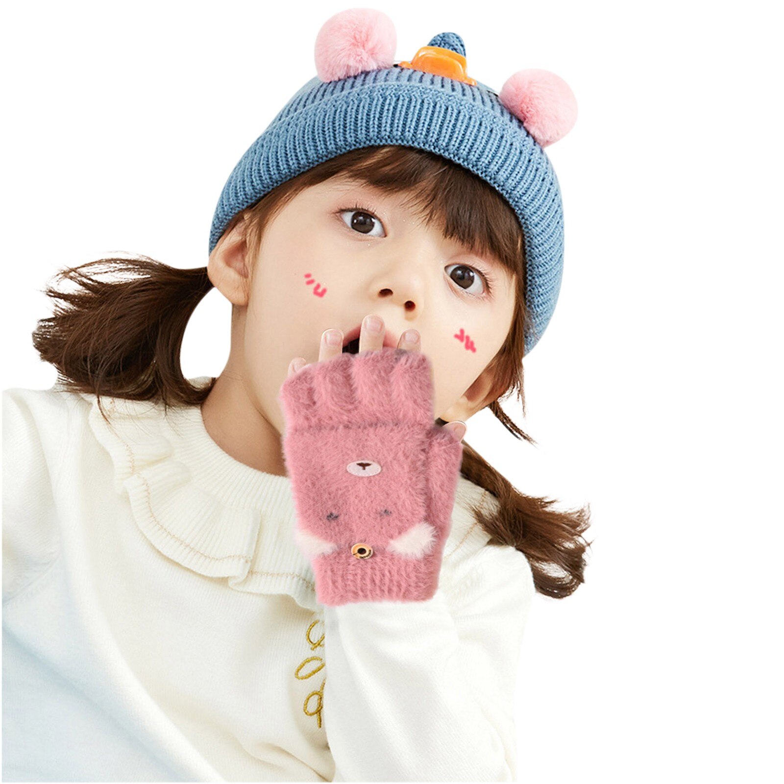 Gants à rabat Convertible en laine et cachemire, mitaines avec housse de mitaine, dessin animé, hiver, pour enfants en bas âge, en Stock,