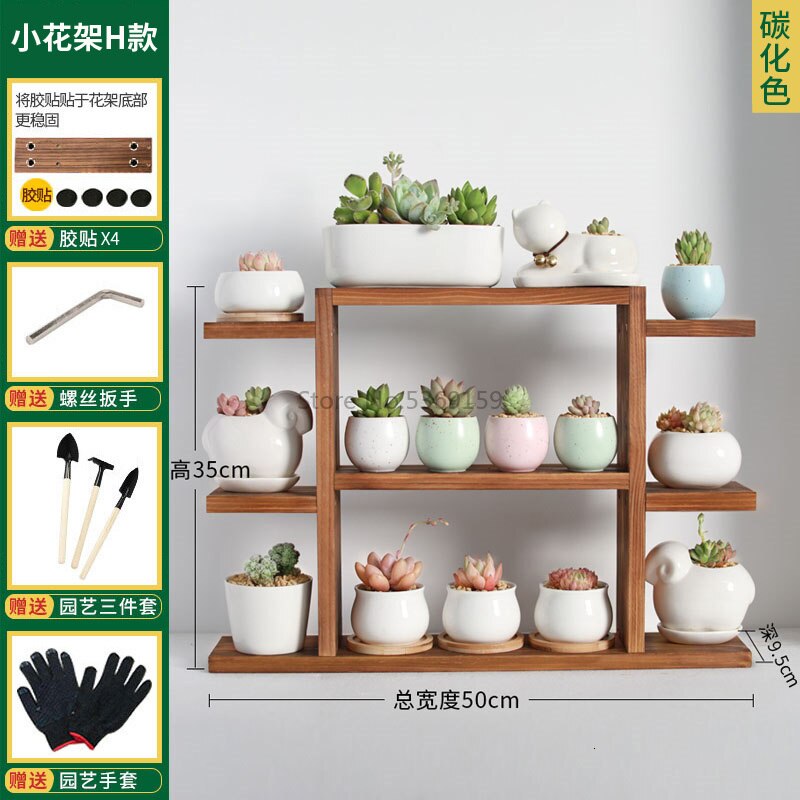 Desktop Bay Window Table More Meat Flower Shelf Indoor Living Room Small Flower Stand Balcony Flower Pot Rack Storage Decoration: Blue