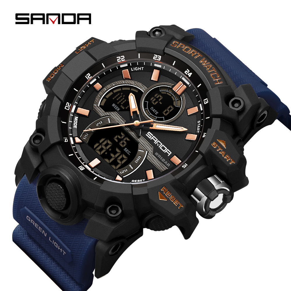 SANDA-reloj electrónico con luz nocturna para hombre, cronógrafo multifuncional con pantalla Dual, resistente al agua, Ideal para deportes al aire libre, a la , 6198, 2024: Marfíl