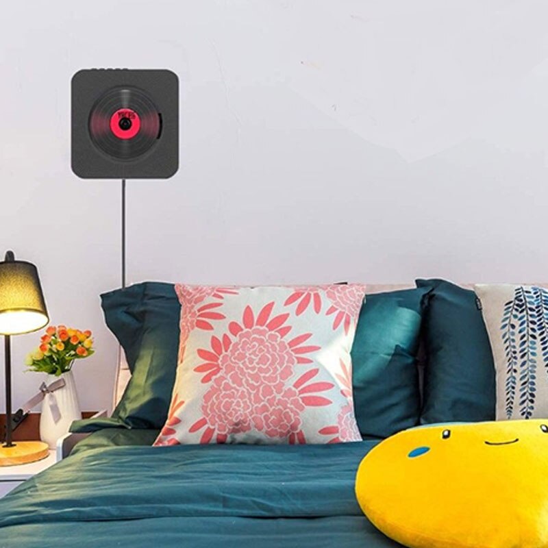 Ścienny odtwarzacz CD Bluetooth z wyświetlaczem przenośny odtwarzacz muzyczny USB odtwarzacz DVD z wbudowanym głośnikiem czarny