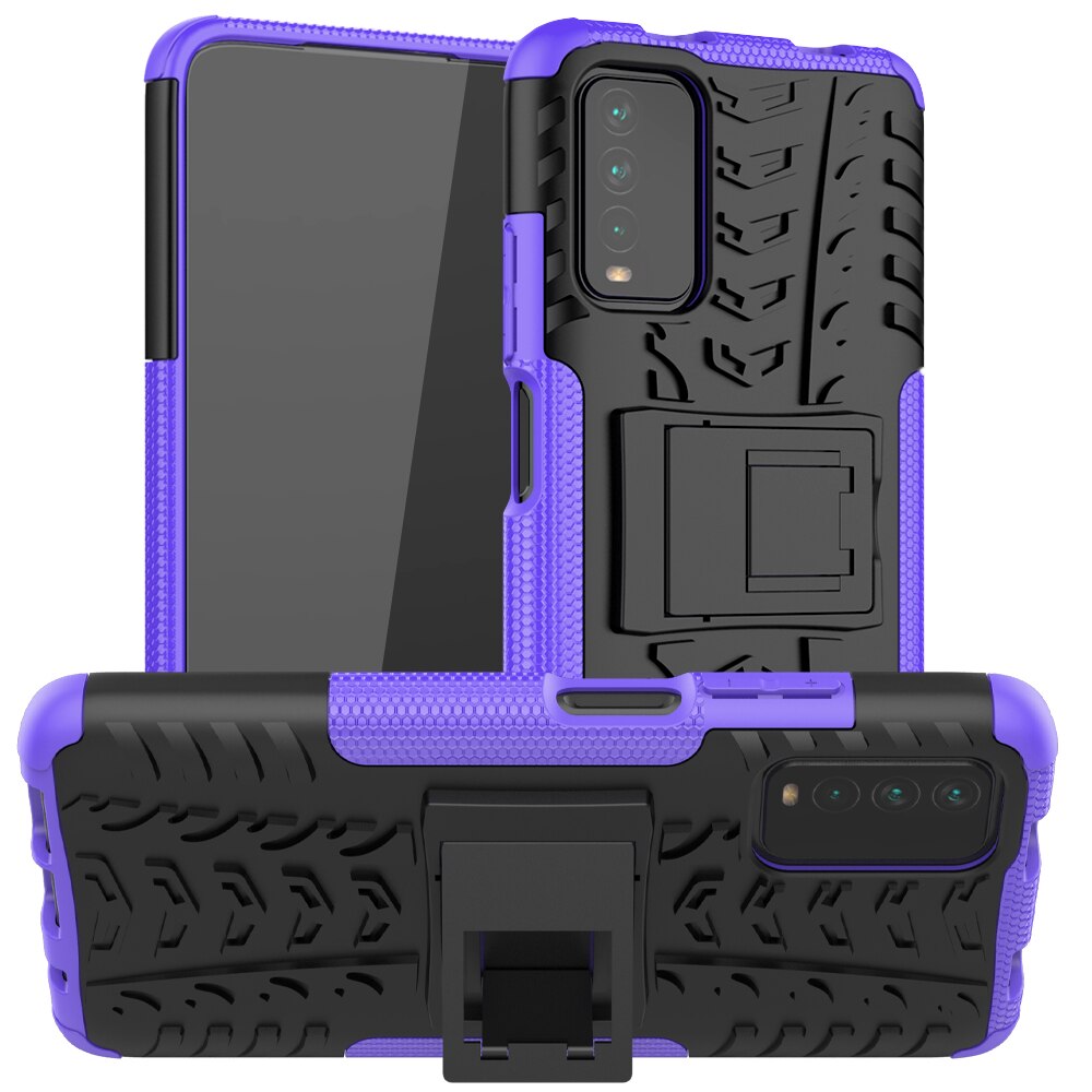 For Xiaomi Poco M3 Case Anti-knock Bumper Heavy Duty Armor Stand Hard Back Cover Poco M3 Silicone Phone Case For Xiaomi Poco M3: Purple