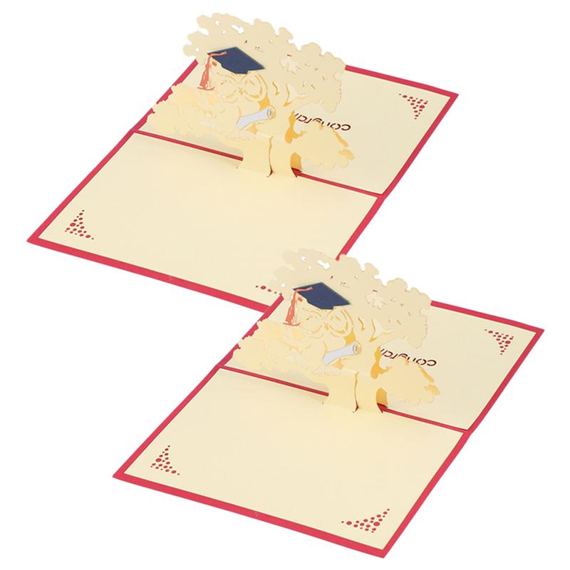 2Pcs 3D Greeting Cards Congratulations Blessing Cards Graduation Hollow Tree Greeting Cards