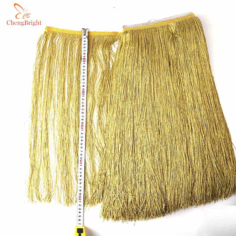 Paquet de franges dorées de 50cm de large, 5 mètres/paquet, accessoires de vêtements de scène pour robe latine