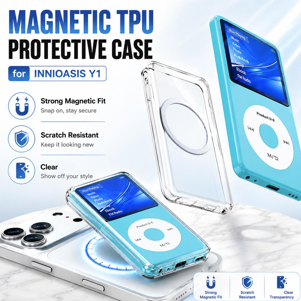 Capa Magnética TPU para INNIOASIS Y1 com Suporte Magsafe, Capa Magnética Ultrafina Transparente e Macia, Capa Portátil para MP3 Player