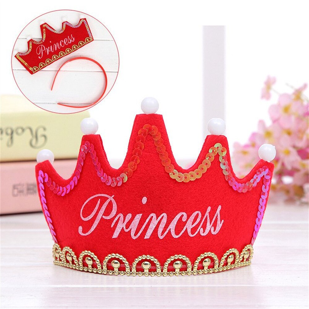 LED Light Happy Birthday Crown Hat for Kids Child Princess King Party Decor Supplies DIY Glowing Birthday Cap Headband: princess red