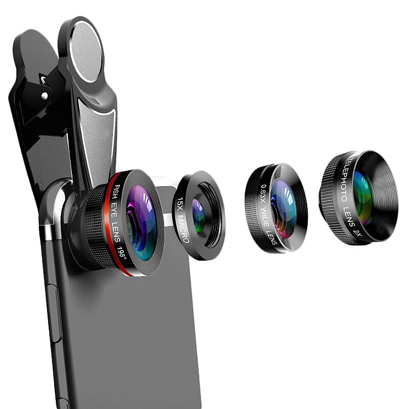 4 in 1 puhelimen linssi 0.63x laajakulma makro kalansilmä telezoom objektiivi samsung  s8 s9 plus puhelimen kameran linssisarja
