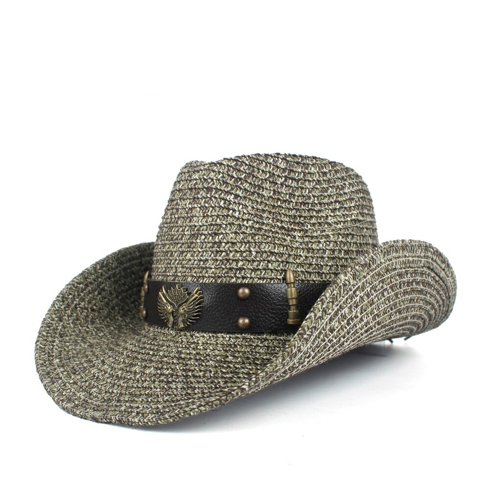 Kvinner menn halm hul vestlig cowboyhatt dame pappa sommer punk belte sombrero hombre Strand cowgirl jazz solhatt str 57-59cm