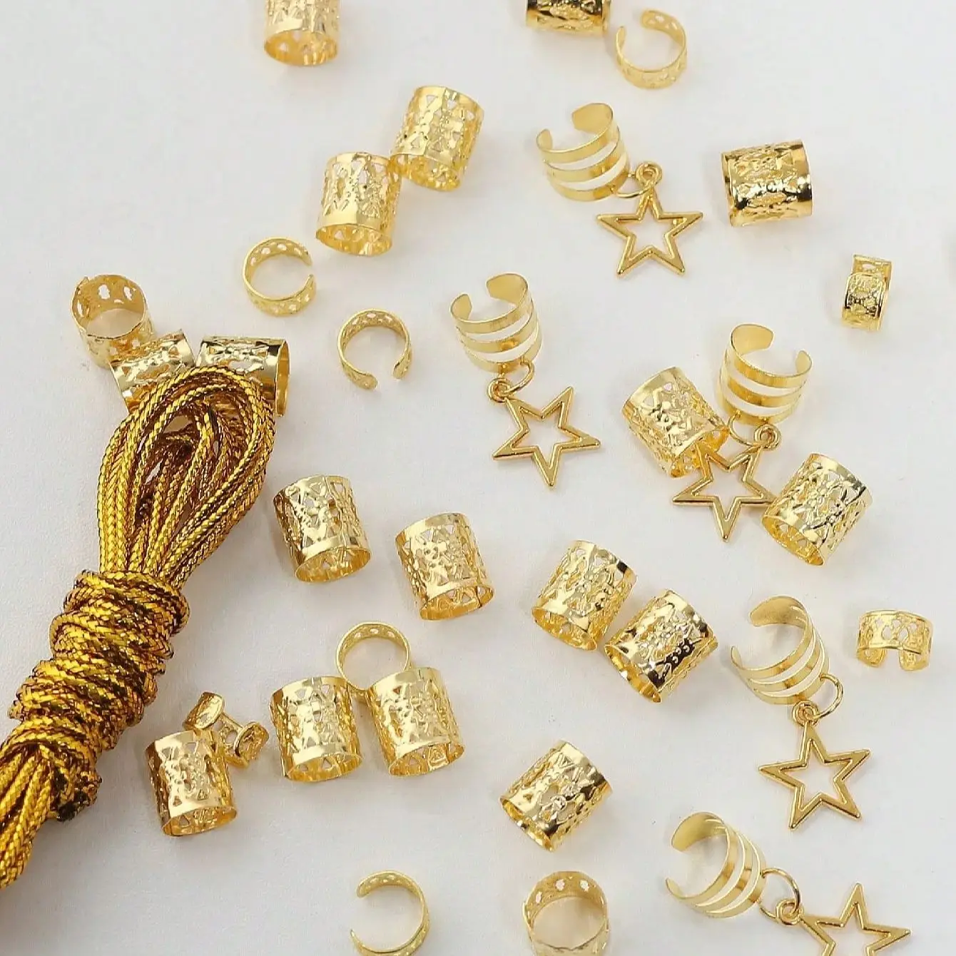 36 stuks stervormige decoratieve haarringen, kralen haarringen voor dreadlocks, metalen manchetten voor het vlechten van haar.