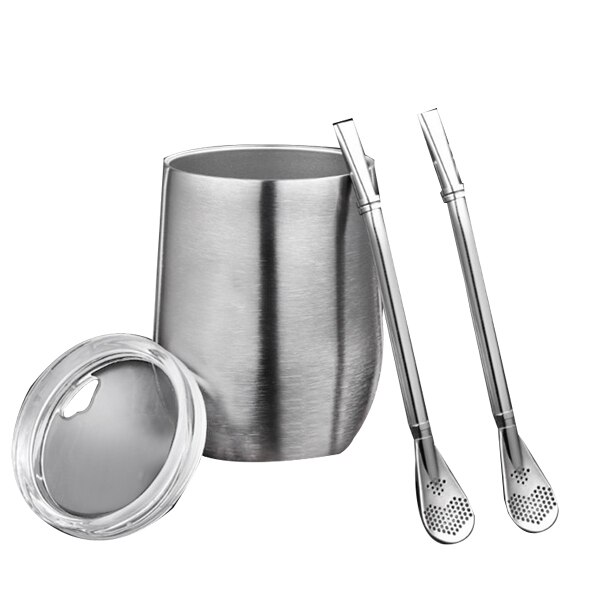 Insulated Coffee Mug with Slider Lids and Spoon Straws,Stainless Steel Double Wall Wine Tumbler Cup, 12 Ounce: Default Title