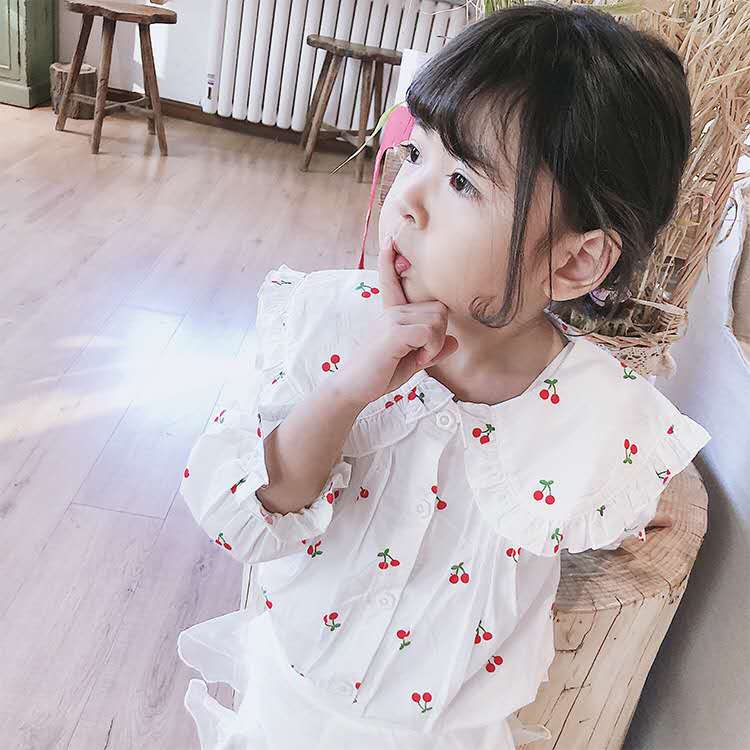 Children's clothing girls long-sleeved shirt spring and autumn foreign children's floral shirts small children sweet