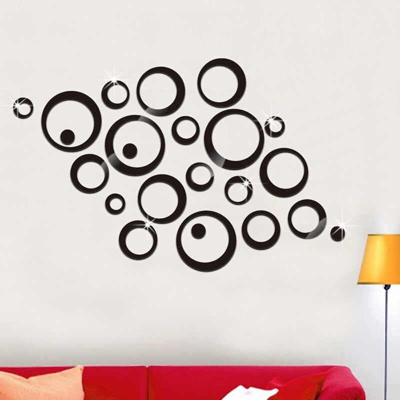 3D DIY Circles Mirror Wall Stickers for Kids Room Art Acrylic Sticker Home Decor Living Room Decoration Bedroom Decor Wall Decal: Black