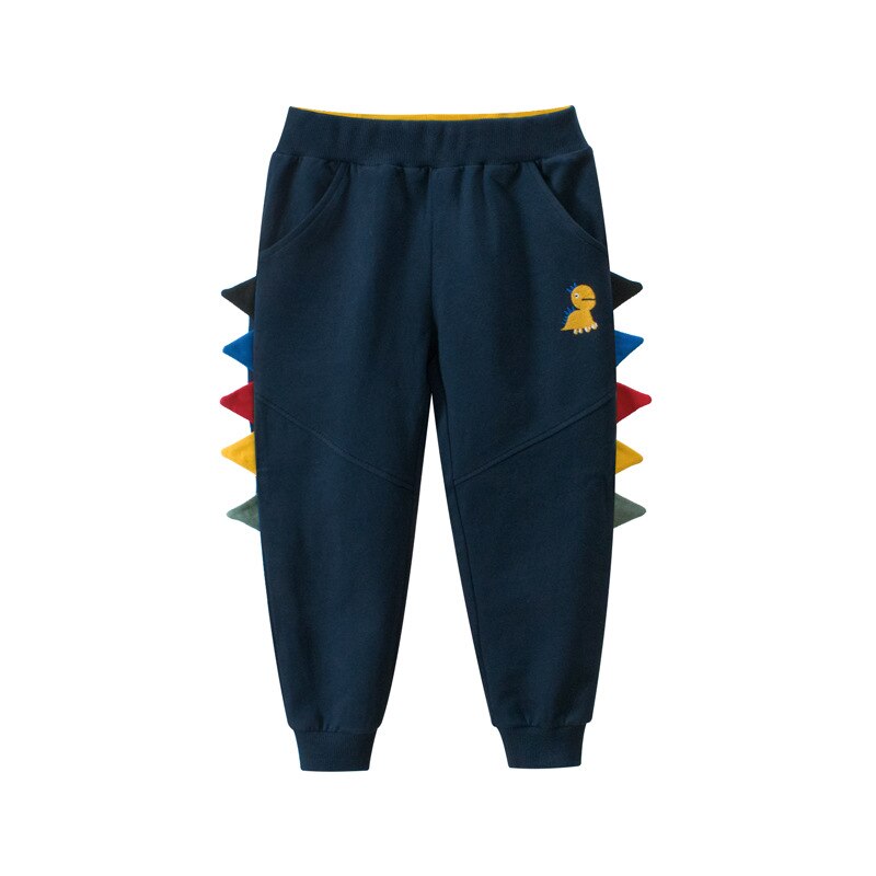 otoño ocio dinosaurio bordado Niño de dibujos animados pantalones de chándal Pantalones de deporte de cintura media de los niños 2 3 4 5 6 7 8 años: Dark blue / 3 años