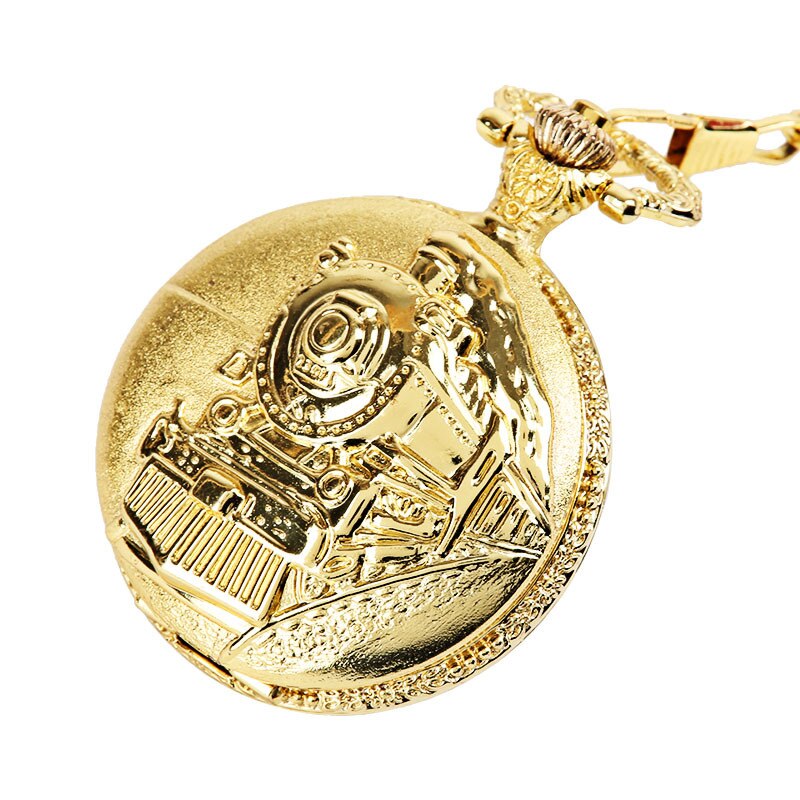 1041 en relieve corriendo en un tren de vapor, cadena de reloj de bolsillo de Metal de oro de vestido Casual de las mujeres de los hombres reloj de antigua pedante Montre