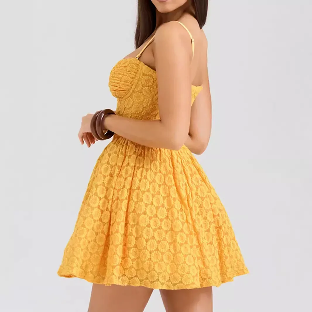 Mingmingxi ærmeløse jacquard festkjoler til kvinder sexet orange a-formet kjole afslappet mini korsetkjole til