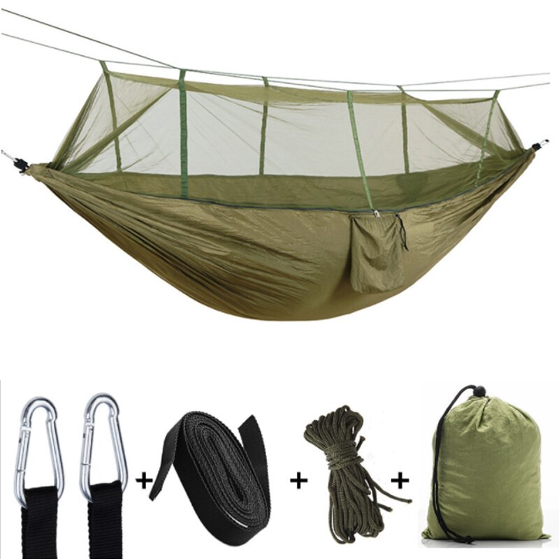 1-2 Person Outdoor Mosquito Net Parachute Hammock Camping Hanging Sleeping Bed Swing Portable Double Chair Army Green: L