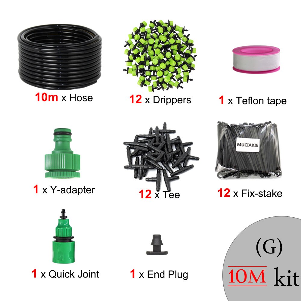 MUCIAKIE 5-50M Green Garden Irrigation Drip System Adjustable Micro Spray Balcony Potio Watering Plant Kit Irrigation Emitters: G-10M