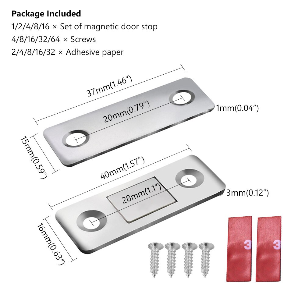 2 unids/set fuerte puerta magnético pestillo para puerta imán para gabinete de muebles armario con tornillos Ultra delgada