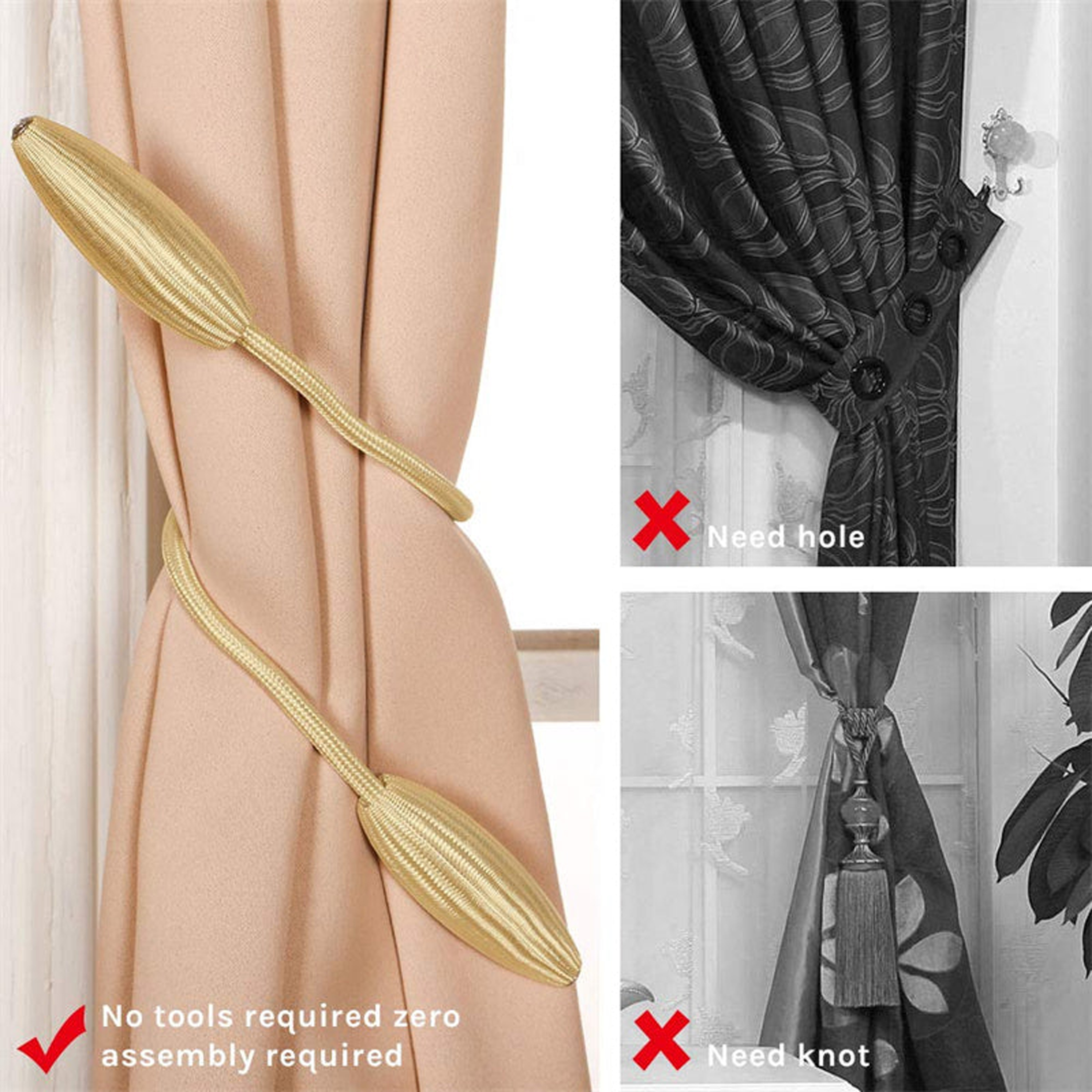 2 Stück moderne, minimalistische Vorhang-Raffhalter, kein Bohren, Vorhang-Dekoration, Simulation Kristallkopf, für Schlafzimmer, Wohnzimmer