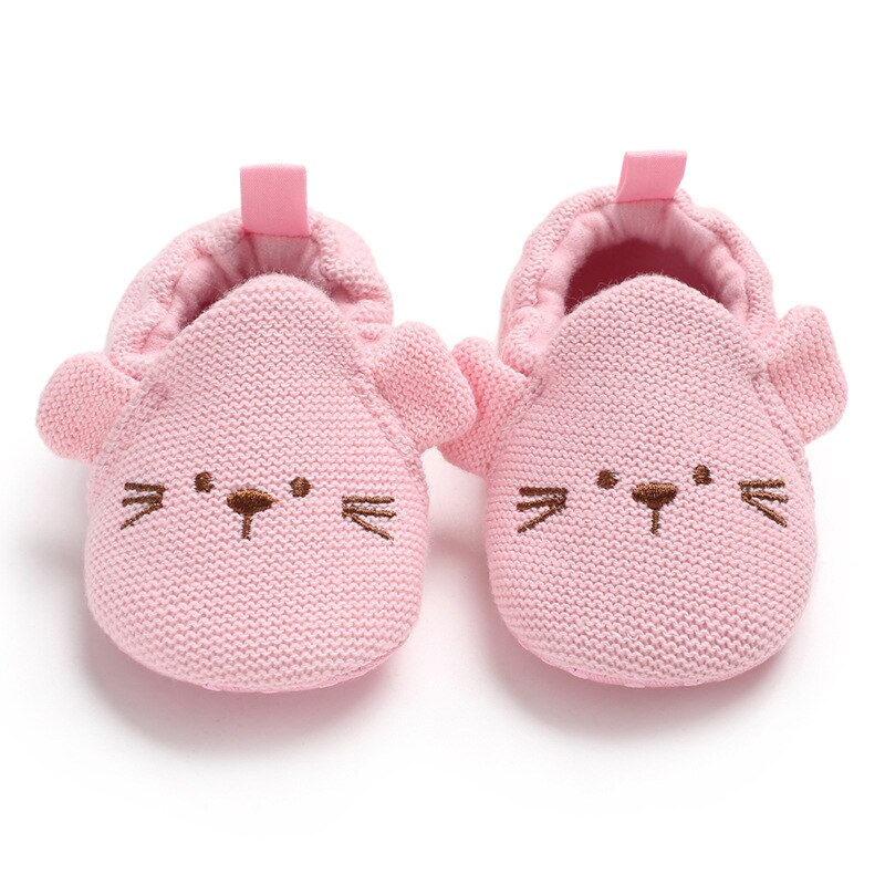 Chaussons bébé garçon fille tricotés chaussures de berceau mignon panda dessin animé antidérapant pré-marche chaussons bébé premiers pas: Rose / 13-18 mois