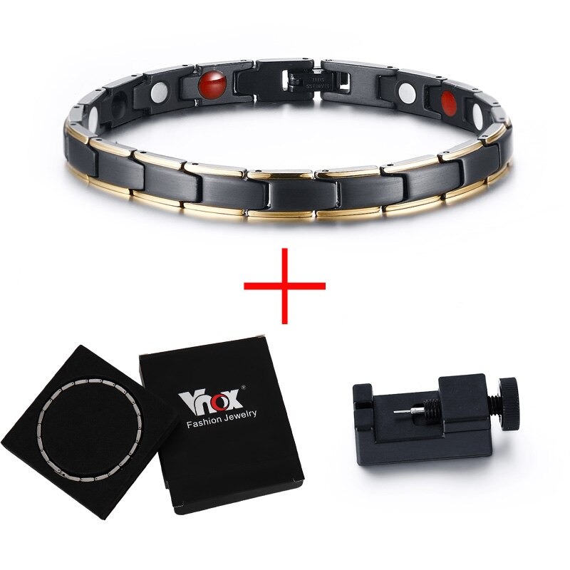 VNOX saluto Delle Donne Del Braccialetto Del Braccialetto Magnetico Potere Nero Bracciali Catena in Acciaio Inox Gioielli bijoux: add scatola e tool