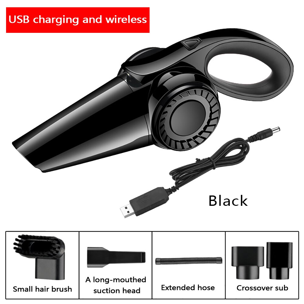 Portable Car-Vacuum-Cleaner 4500Pa Powerful-Suction for Car/Home Dust Cleanning Wet/Dry Dual Use: Wireless Black