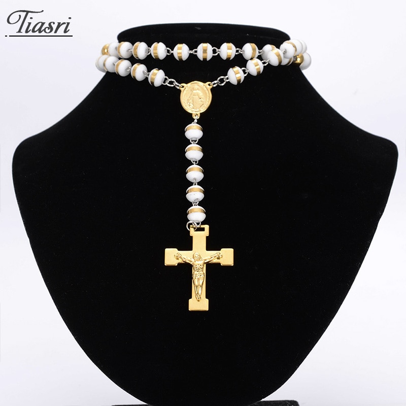 Tiasri Jesus Kreuz Anhänger Halskette Ästhetischen Edelstahl dame Pullover Kette Runde Perle Lange Kette Für Liebhaber Choker