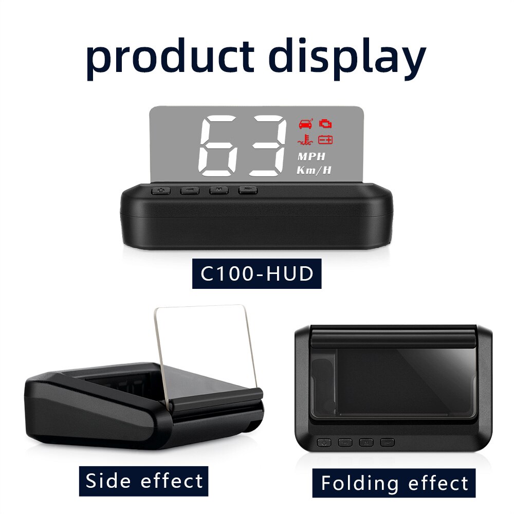 C100 OBD2 HUD Mirror Car Universal LED Head Up Display Digital Speedometer Warning Security Alarm Dashboard Projector 3 Inch
