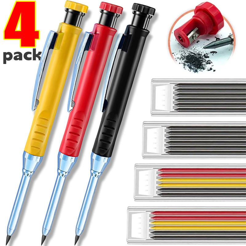 Multifunktionell perforeringspenna i metall, 2.8mm långa mekaniska pennor för snickare med vässare, djupa hålpennor för träbearbetning
