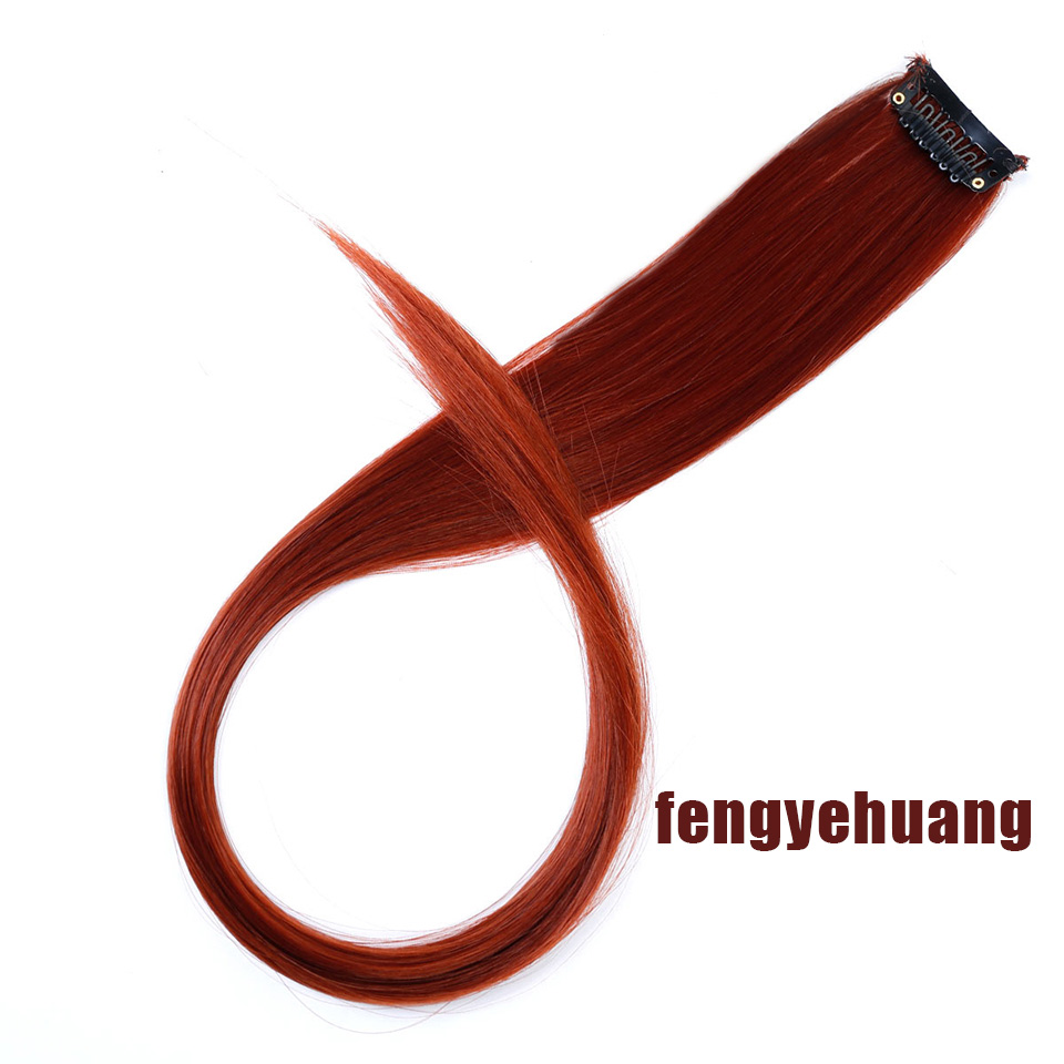 Wszystkie długie proste włosy spinka robić przedłużania włosów w podświetleniu tęczowe włosy smuga różbyć winnym syntetyczne pasma włosów na klipsach: #4