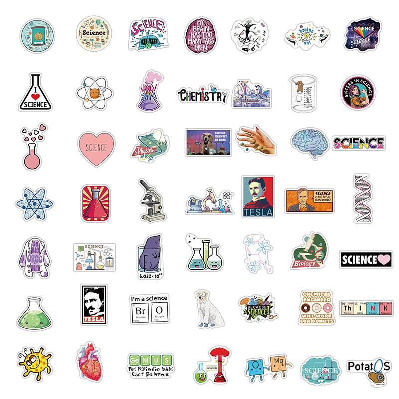 100Pcs Science Lab Chemistry Stickers Scientists Funny Waterproof Sticker DIY Laptop Suitcase Notebook Motorcycle Car Decals