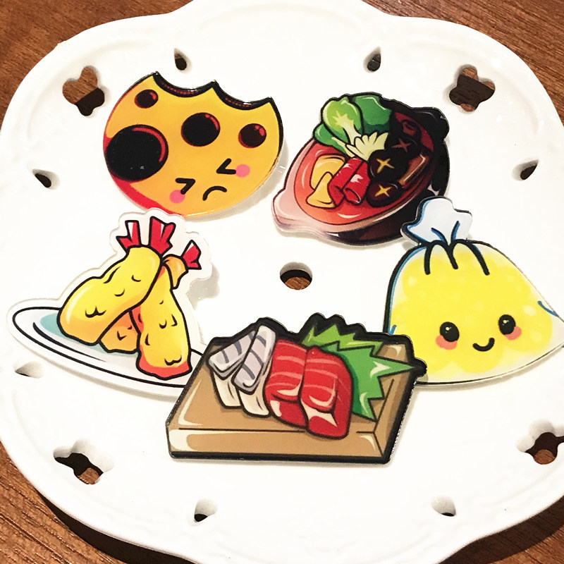 1Set Voedsel Serie Acryl Broches Cookie Sushi Mike Icoon Badges Ijs Pins Voor Kids Party Decoratie Op bag Kleding