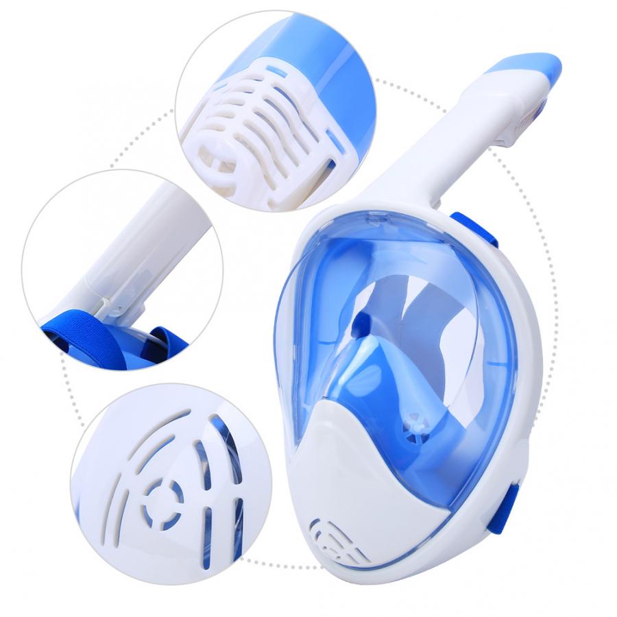 Full Face Diving Mask - Adult Flat Fold Anti-Fog Snorkel Swim Goggles - Silicone