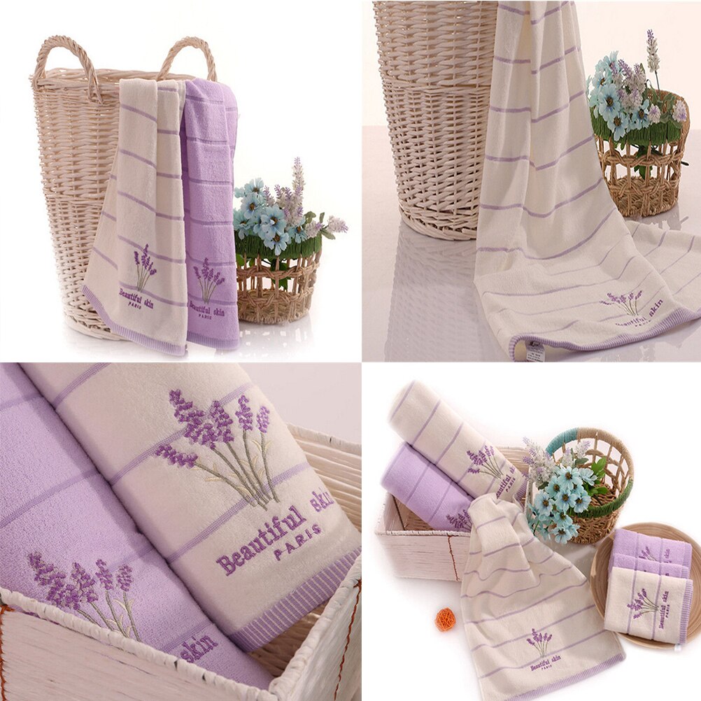 Embroidery Towels Beautiful Skin Paris Lavender Flowers Cotton Fabric Fragrant Smell Washcloths Towels 34*74cm 1Pc