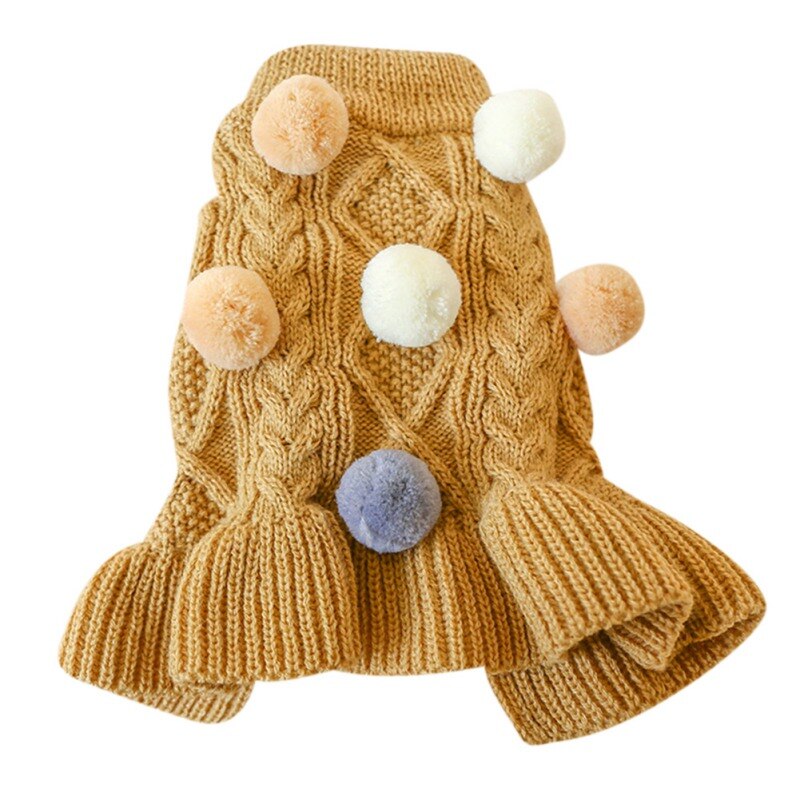 Winter Dog Cat Sweater Skirt Knitwear Soft Warm Ball Dog Clothes For Dogs Cats Coat For Small Yorkie Chihuahua Pet Clothing: Brown / XS